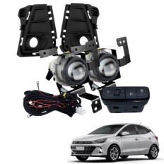 Farol Auxiliar HB20 Hatch / Sedan Plus 2023 até 2026 (Moldura Preta / Botão Mod Original)