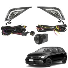 Farol Auxiliar LED Polo Track 2023 até 2025 com DRL (Máscara Negra / Botão Original)