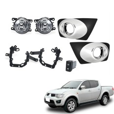 Farol Auxiliar L200 Triton 2011 até 2013 (Moldura Preta / Cromada com Suporte Botão Mod Original) 